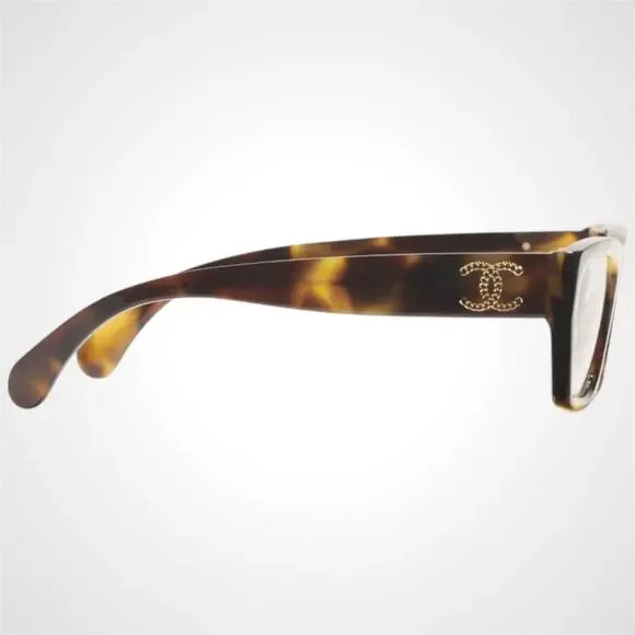 New CHANEL Eyeglasses Brown Gold Chain CC Rectangle 52mm Rx-able - Picture 3 of 5